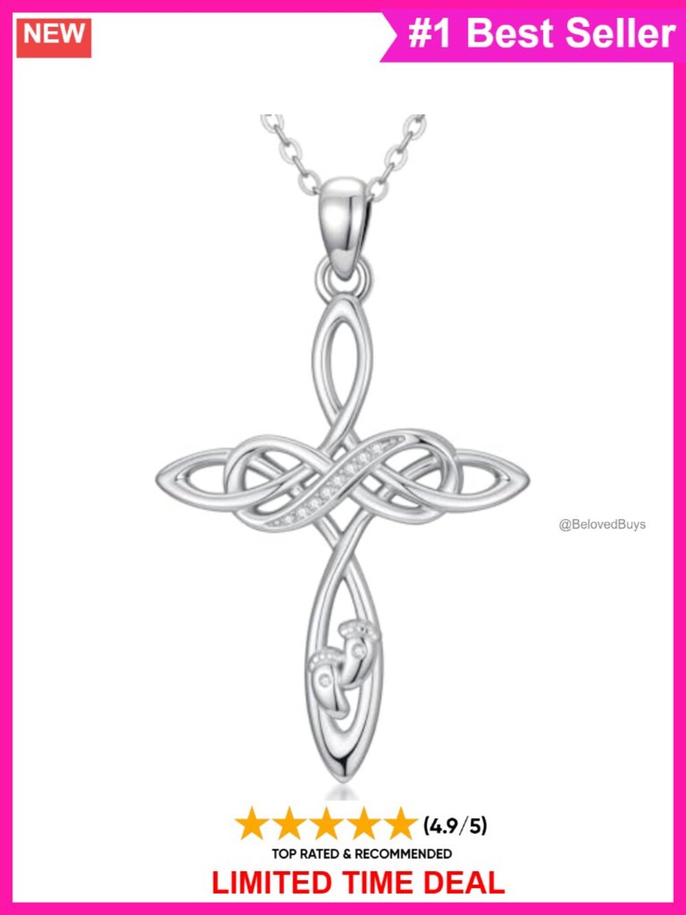 925 Sterling Silver Miscarriage Memorial Necklace Celtic Cross Baby Feet